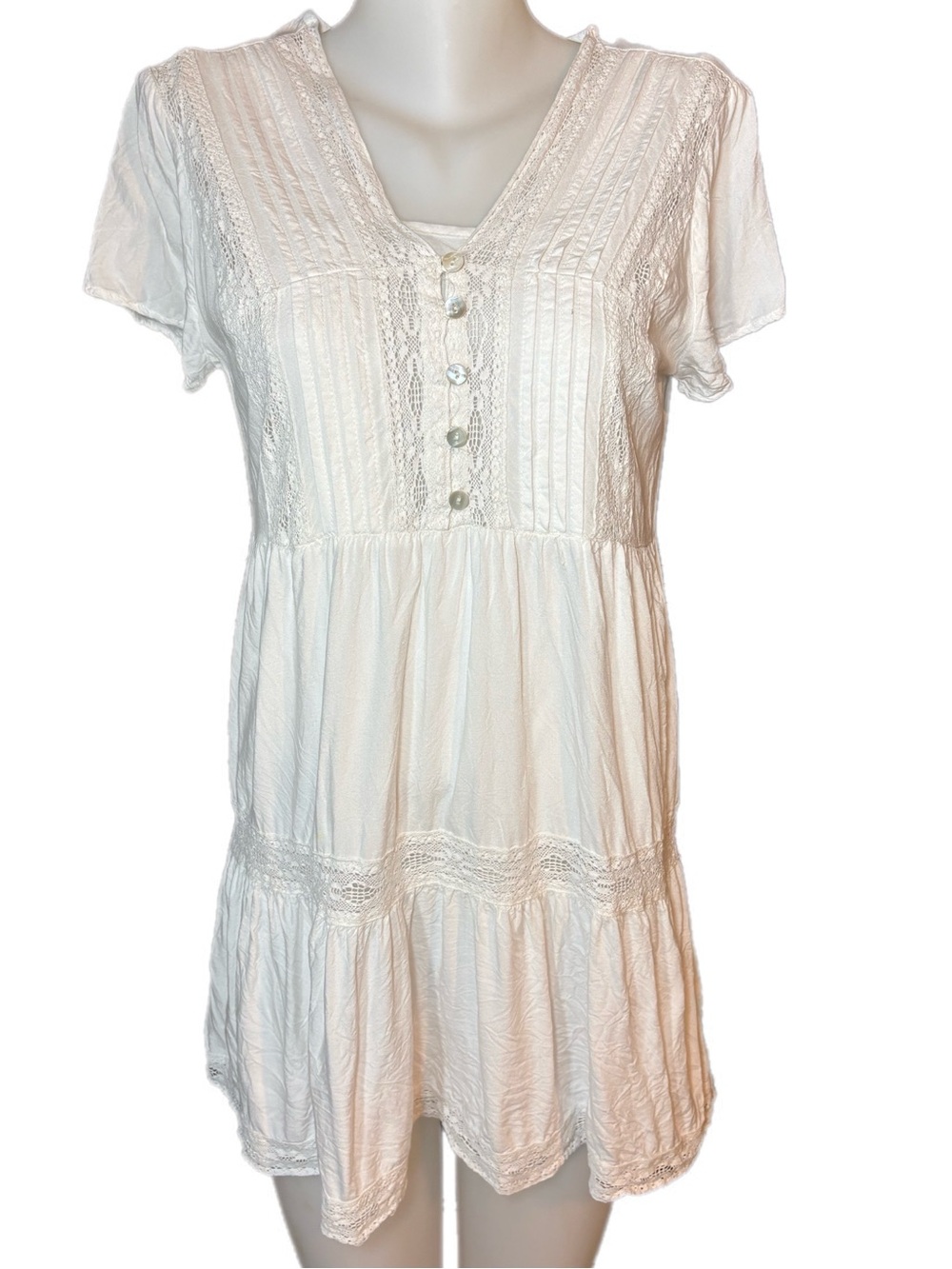 Lucky Brand White Lace-Detail Short Sleeve Mini Dress. With slip.